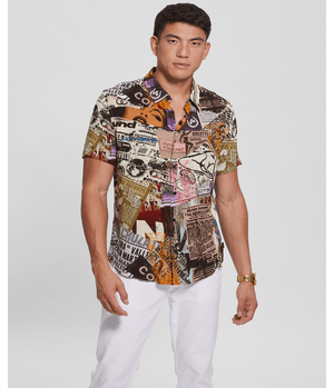 CAMISA GUESS Ss Eco Rayon Collage Shirt P06R MULTICOLOR