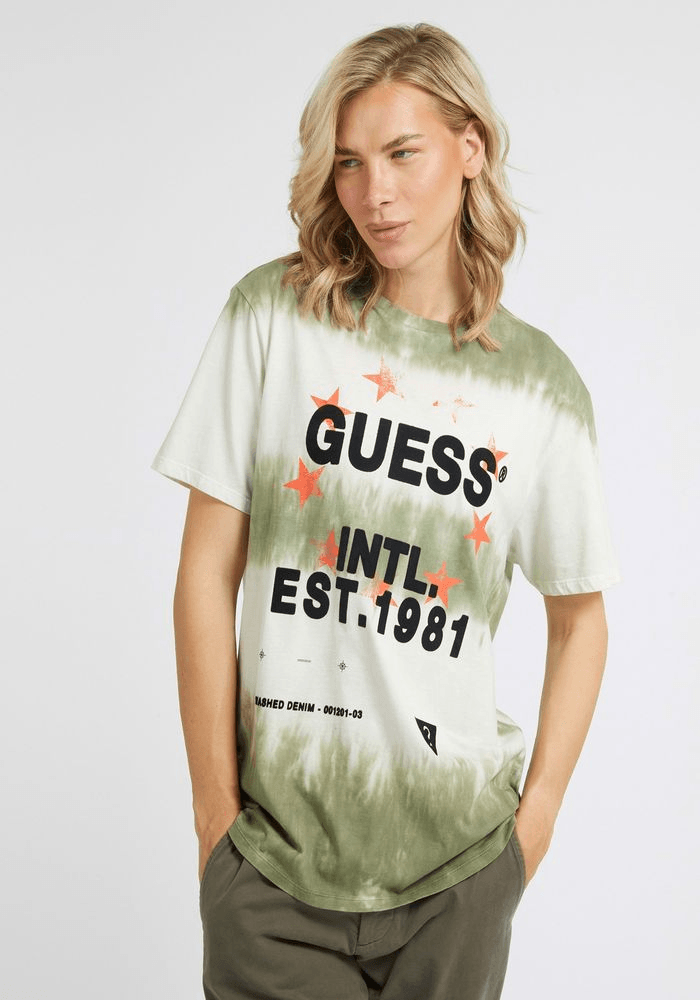 POLO GUESS Ss Bsc Tie Dye Text Logo Tee F82S VERDE